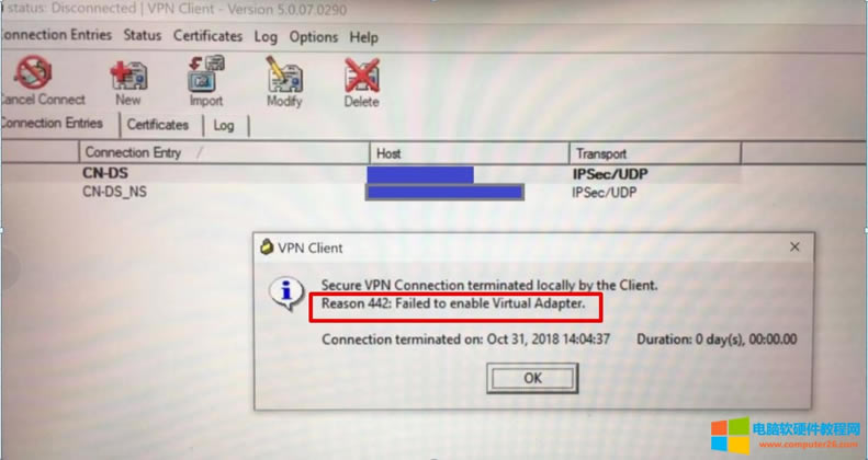 Cisco VPN ��(b��o)�e(cu��)Reason442: Failed to enable Virtual Adapter